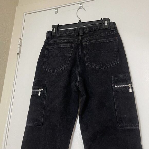 Vintage Action West Black washed High rise straight leg cargo jeans size 7 - Picture 4 of 6